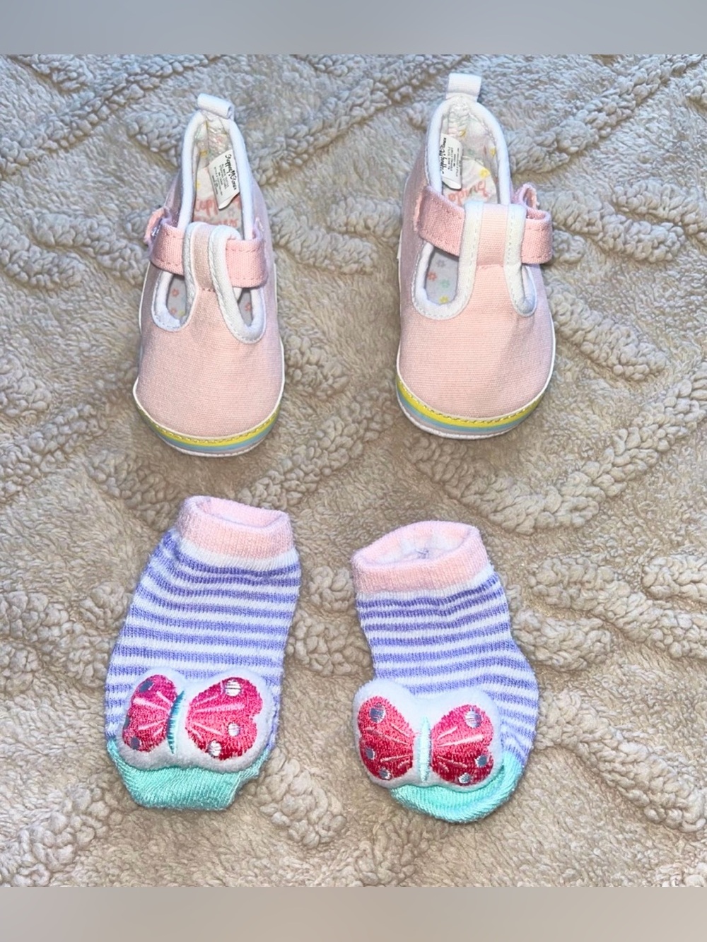 Girl 6-9M Socks & Shoes Bundle - Butterfly Rattle Socks W/ T-Strap Mary Janes